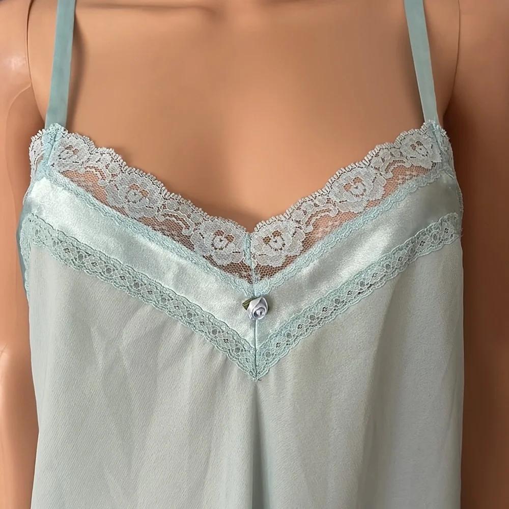 Vintage Oscar de la Renta Light Blue Lace Trim Slip Dress